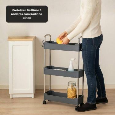Imagem de Prateleira Multiuso 3 Andares Com Rodinha Cinza