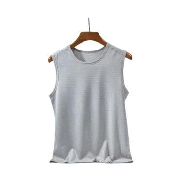 Imagem de Regata Masculina De Seda Gelada Com Malha Transparente Para Academia, 