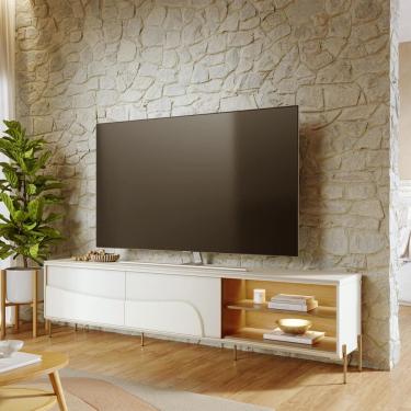 Imagem de Rack Bancada Amalfi Pés de Metal para TV até 75 Polegadas Off White Matte Freijó Colibri