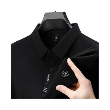 Imagem de Camisa Polo Masculina Casual De Negócios Com Manga Curta, Cor Sólida, 