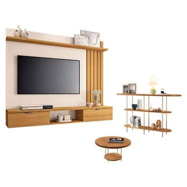 Imagem de Painel Suspenso Lets Cinamomo Off White com Mesa de Centro Sky e Aparador Infinity Cinamomo - HB Móveis