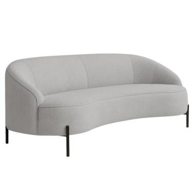 Imagem de Sofá Curvo Porto 03 Lugares 180cm Pés Preto Bouclé Cinza Claro - Nexta