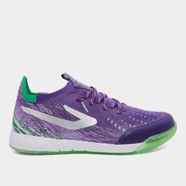 Imagem de Chuteira Futsal Topper Dominator Fuse II Unissex, Roxo, Verde, 40
