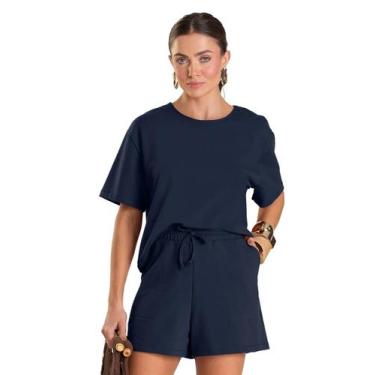 Imagem de Conjunto Feminino Blusa Com Shorts Dianna Azul, GG, Azul