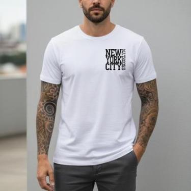 Imagem de Camiseta Masculina New York Brooklyn Estampada Minimalista Algodão Slim Fit Moda Street...