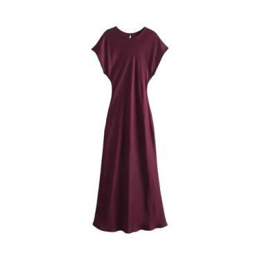 Imagem de Vestido Midi De Cetim Elegante Para Mulheres, Vestido Longo Chic Para 