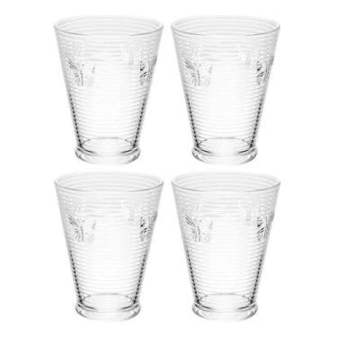 Imagem de Jogo 4 Copos De água Lines Butterfly Em Vidro Transparente Wolff 350ml