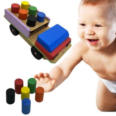 Imagem de Caminhão Educativo Pedagógico com 6 pinos Coloridos em MDF - Tralala
