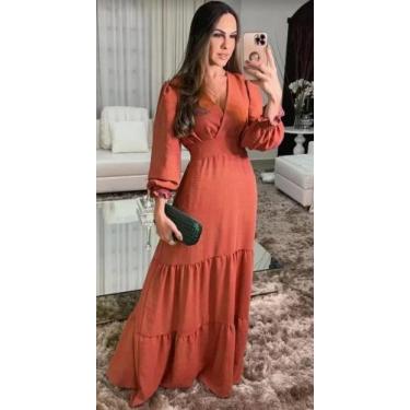Imagem de Vestido longo manga bufante chemise Tam M - Karina Nunes