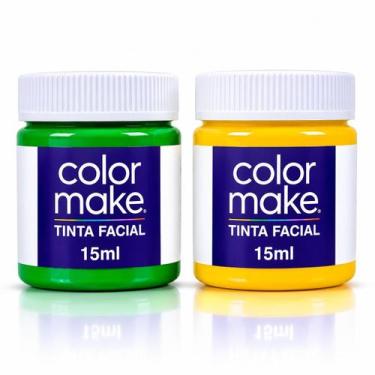 Imagem de Kit 2 Tinta Colormake 15ml Brasil Copa Facial Verde Amarelo