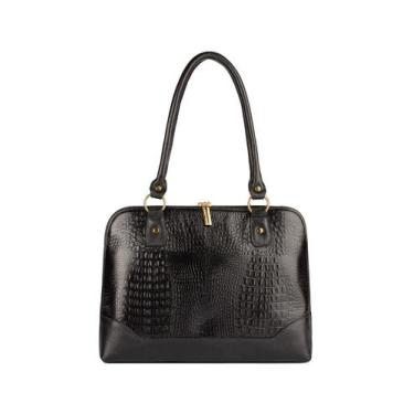 Imagem de Pasta feminina executiva de couro croco Isabel - Andrea Vinci, Preto