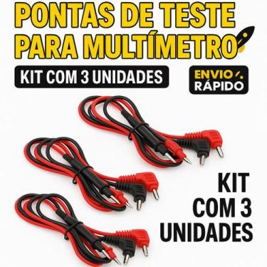 Imagem de Kit 3 Pontas de Prova 1000V 90 Para Multímetro  Cabos Resistentes 16A 