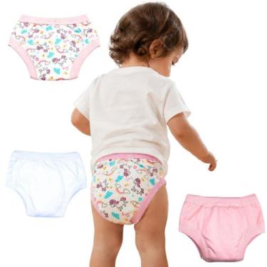 Imagem de Kit 3 Calcinhas Desfralde Bebê Algodão Impermeável Unicórnio - XXG - M