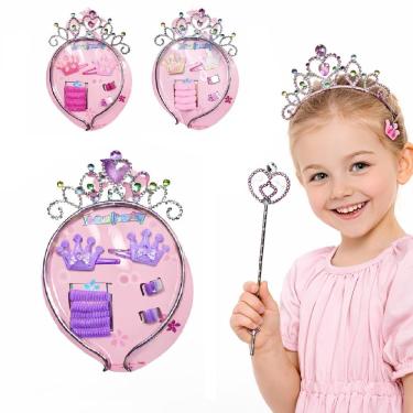 Imagem de Kit Acessório Princesa Infantil Tiara Coroa Varinha Mágica Pressilhas Xuxinhas Bela Adormecida Yeet