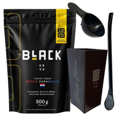 Imagem de Kit Para Tereré Black Erva Mate 500g + Copo Cuia Quadrado Acrílico + B