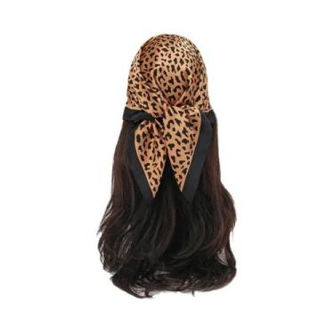 Imagem de Lenço De Cetim Quadrado Com Estampa De Leopardo De 70cm Para Mulheres,