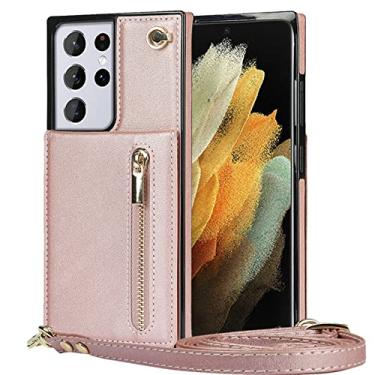 Imagem de Capa de telefone de couro tipo slot de cartão luxuoso flip lanyard para Samsung Galaxy S21 S20 FE S10 E S9 Note 20 10 9 Plus Capa protetora, ouro rosa, para Galaxy S10