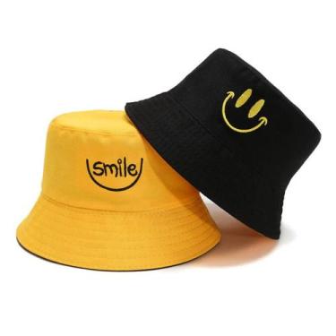 Imagem de Bone Bucket Hat Balde Dupla Face Smile Amarelo Preto - Bulier Modas
