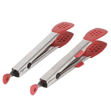 Imagem de AUNMAS Pegador de alimentos, 2 peças de pinça de aço inoxidável com clipe de silicone para salada e churrasco, ferramenta de cozinha (vermelho)