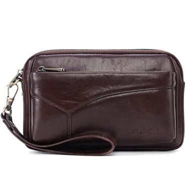 Imagem de Bolsa organizadora de couro masculina com compartimentos para proteção de cartão de crédito, Café D, With Card Slots