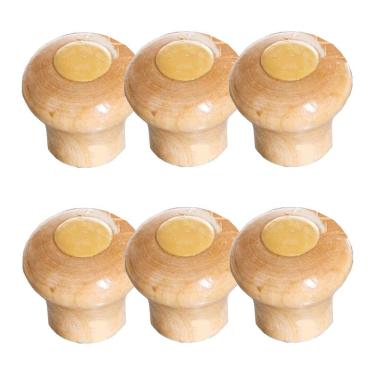 Imagem de Kit 6 Puxador Tampa Vidro e Ferro Pomel Madeira e Parafuso