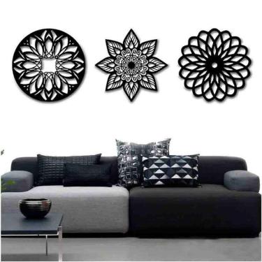 Imagem de Kit 3 Mandalas Decorativas Mdf 30X30 Vazado Branco Modelo 2