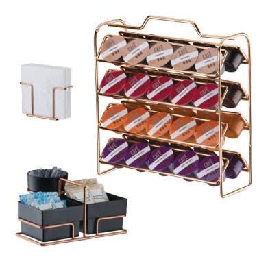 Imagem de Kit Suporte 40 Cápsulas 3 Corações +  Porta Guardanapos + Suporte Sachês - 1146RG Rose Gold Future