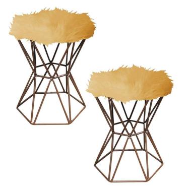 Imagem de Kit 02 Puff Louis Aramado Hexágono Pelúcia Dourado