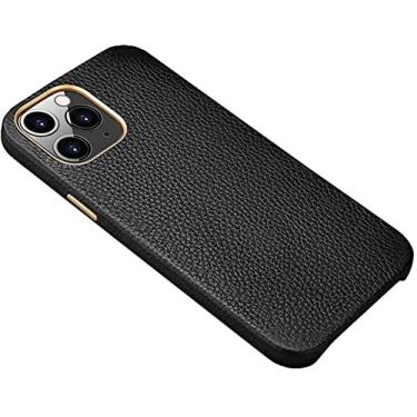 Imagem de HAODEE Capa de telefone traseira de couro, para Apple iPhone 12 Pro Max (2020) Capa de proteção antiderrapante com textura de lichia de 6,7 polegadas [proteção de tela e câmera] (cor: preto)