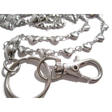 Imagem de ATLanyards Cordão de corrente de coração sólido - Cordão de corrente de aço inoxidável - Colar de identificação de coração, Prata, aço inoxidável, M