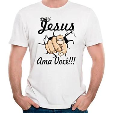 Imagem de Camiseta jesus te ama camisa fé religião deus Cor:Branco;Tamanho:G