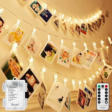 Imagem de (Warm White) - Dimmable 50 LED Photo Clips String Lights Holder with Remote & Timer Function, Decute 8 Modes Fairy Lights for Hanging Photos Pictures Cards Memos, Warm White Decoration Light for Bedroom Wedding