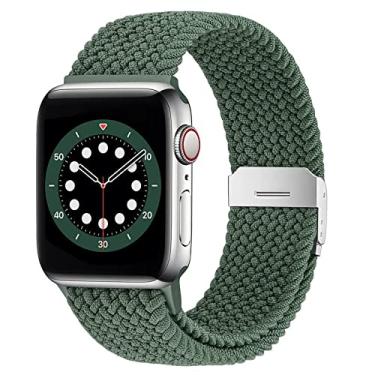 Imagem de WFEAGL Pulseira trançada Loop em nylon elástico compatível com Apple Watch 38mm 40mm 41mm 42mm 44mm 45mm e Ultra 49mm, pulseira de elástico para Apple Watch Séries SE/8/7/6/5/4/3 (Relógio não incluso)- Verde Oliva Escuro
