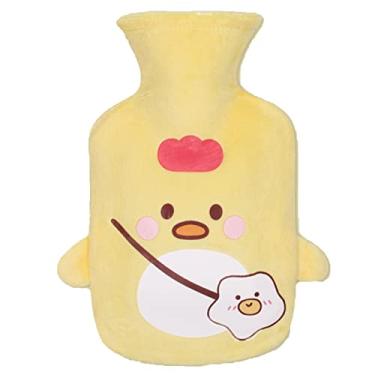 Imagem de Garrafa de água quente de PVC, bolsa térmica reutilizável e livre de BPA com capa de pelúcia macia para compressa de calor aquecedor de cama e aquecedores de pés almofada de alívio de terapia, amarelo, 650ml