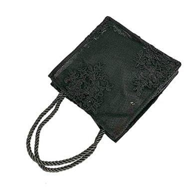 Imagem de Generic Bolsa de ombro de flor bordada vintage malha renda bolsas clutch bolsa de ombro oca bolsa leve para mulheres preta pequena