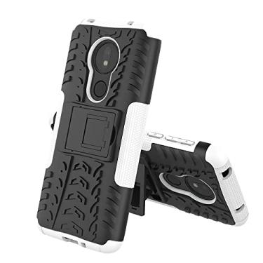 Imagem de Capa protetora ultrafina compatível com Moto G7 Power, TPU + PC Bumper Hybrid Militar Grade Rugged Case, Capa de telefone à prova de choque com capa traseira de telefone com suporte (Cor: branco)