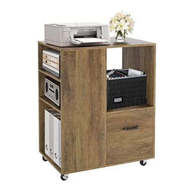 Imagem de KIZQYN Suporte de impressora Suporte de rolo recipiente de arquivo armário de escritório com rodas gavetas e compartimentos abertos para impressora de mesa de armazenamento de armário de arquivos