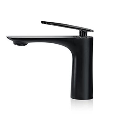 Imagem de LIDON Torneira de pia preta banheiro torneira de pia preta banheiro 1 furo torneira de vaidade preta 1 furo torneira de pia de latão banheiro 1 furo torneira quente e fria torneira de banheiro, cromo A (cor: preto A)