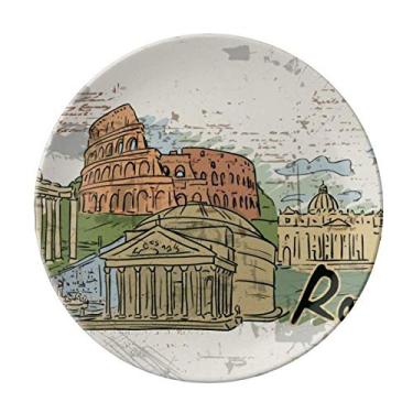Imagem de Prato decorativo de porcelana Salver louça de jantar com paisagem de Roma da Itália