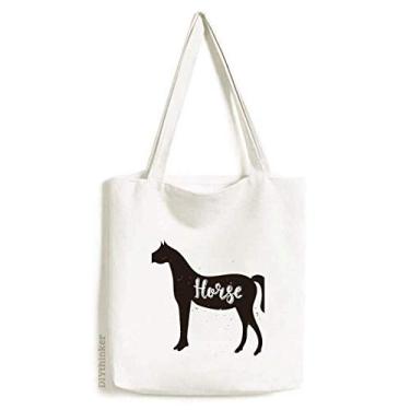 Imagem de Bolsa de lona preta e branca com estampa de animal de cavalo, bolsa de compras casual