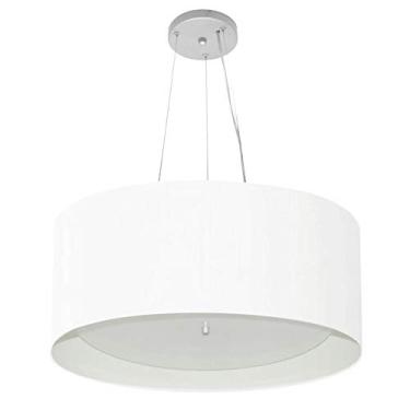 Imagem de Lustre Pendente Cilíndrico Cúpula Duplo Tecido 50x25 cm, Vivare Iluminação, Pendente4145 BRBR, Branco, Médio