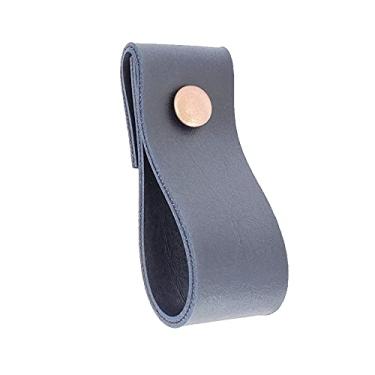 Imagem de Puxador Dobi Parafuso - Textura de Couro Azul Marinho - Parafuso Rose Gold