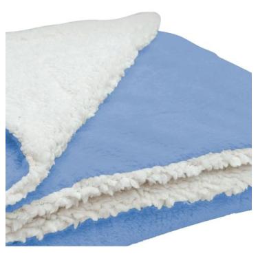 Imagem de Cobertor Manta Para Bebê De Soft E Sherpa Dupla Face Macio Liso Azul
