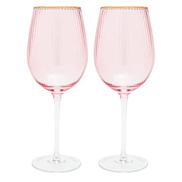 Imagem de Vikko Taças de vinho decorativas, conjunto de 2 copos soprados pêssego com borda dourada, taças de vinho extravagantes de 400 ml com haste para vinho tinto e branco, taças de vinho decorativas