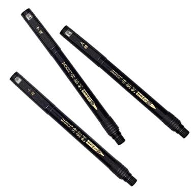Imagem de ZEZEFUFU Conjunto de canetas de caligrafia com 3 pontas, conjunto de canetas de caligrafia, conjunto de marcadores de pincel de refil flexível para desenho exclusivo com letras à mão