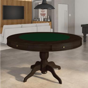 Imagem de Mesa de Jogos Carteado 6 Lugares Bellagio com Gavetas e Tampo Reversível Base Estrela com Tecido Capuccino/Verde G42 - Gran Belo