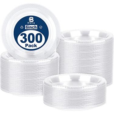 Imagem de Breroa 300 peças de pratos de plástico transparente, pequenos pratos de sobremesa redondos descartáveis de 15 cm, pratos de jantar para aperitivos resistentes, para casamento, churrasco, piquenique,