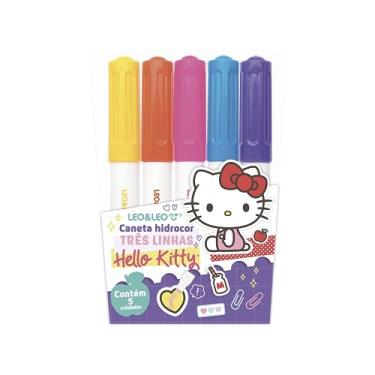Imagem de CANETA HIDROCOR 3 LINHAS HELLO KITTY ESTOJO C/ 5 CORES LEO&LEO