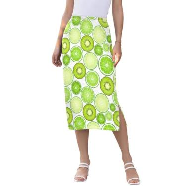 Imagem de Saias femininas Green Kiwi Lime comprimento midi saias femininas com fenda cintura alta saia longa praia, Verde Kiwi Limão, GG
