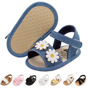 Imagem de Sandálias para Bebês Meninas Vestido de Casamento de Verão Sapatos Sapatilhas Infantis Recém-Nascidos Berço Calçado Primeiros Andarilhos, A01/Blue, 0-6 Meses